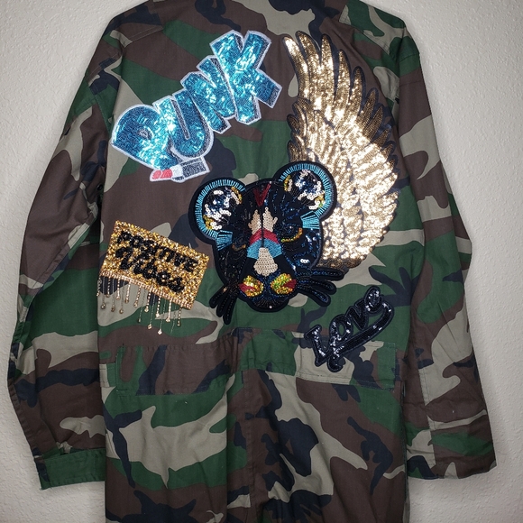 Rothco Womens Camo Bling Patchwork Flight Suit Jumpsuit Size S Y2K Retro - Picture 6 of 17